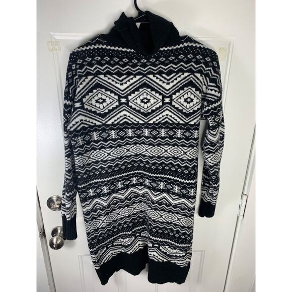 Loft Black & White Geometric Pattern Sweater Dress Size S Womens Long Sleeve - Picture 2 of 5